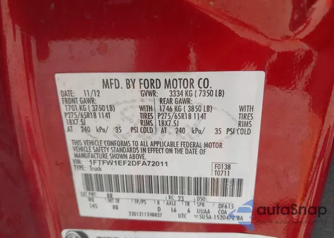 2013 Ford F-150 Fx4 from USA, damaged, VIN 1FTFW1EF2DFA72011